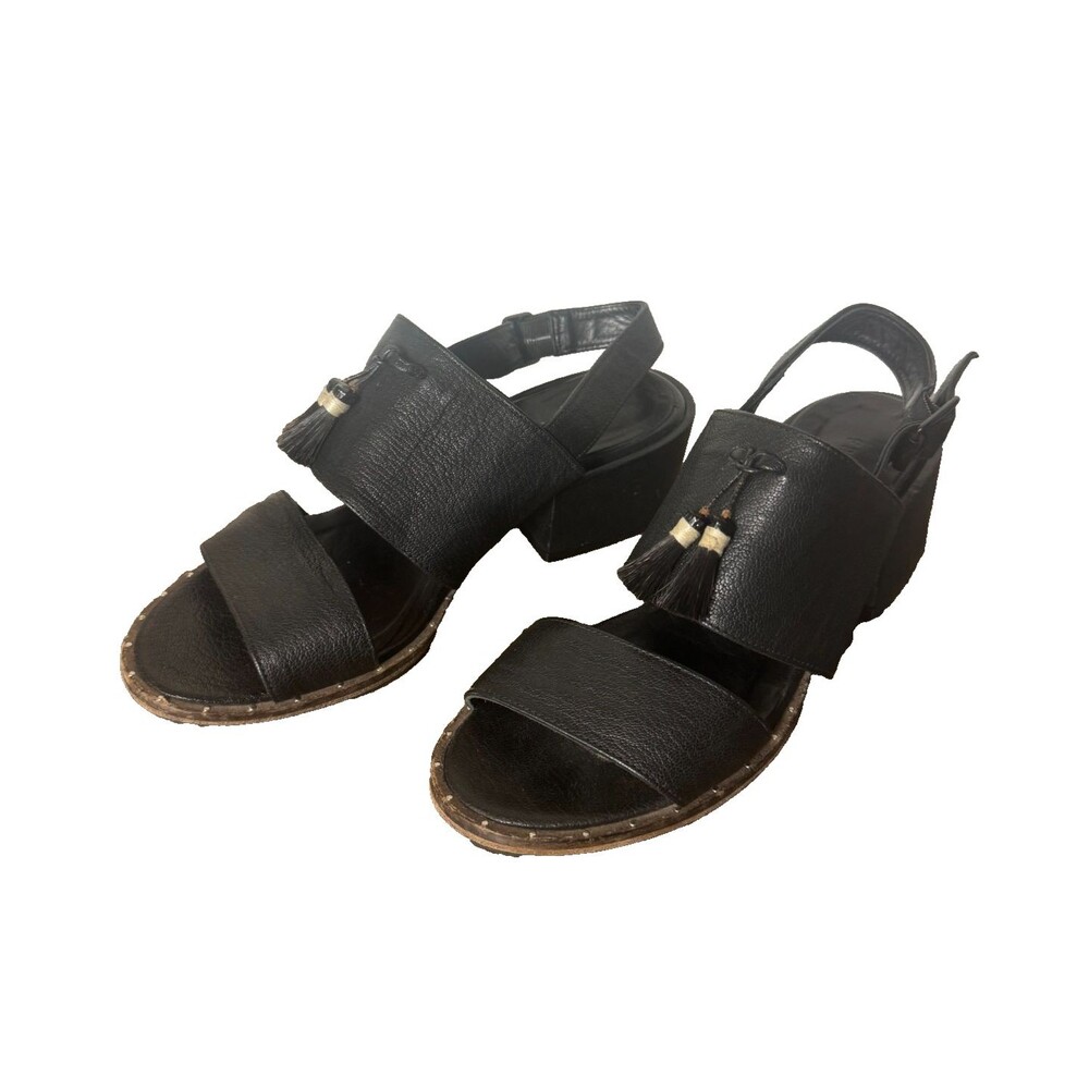 FRĒDA SALVADOR Black Leather Tassel Block Heel Sandals Women’s 6.5 Boho